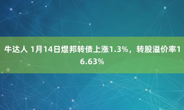 牛达人 1月14日煜邦转债上涨1.3%，转股溢价率16.63%